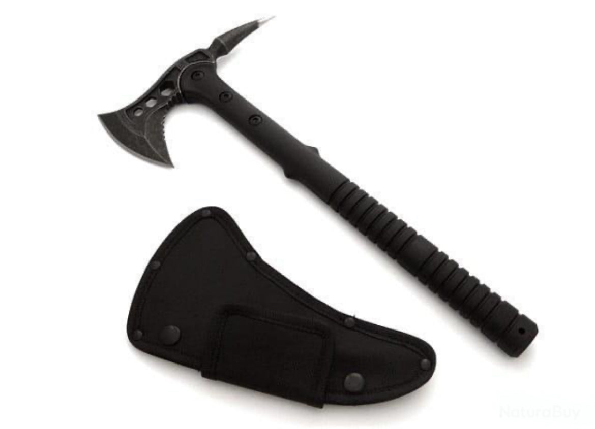 IMG_2641 hache de survie avec pieu 40 cm acier 440 stonewash manche fibre verre etui cordura