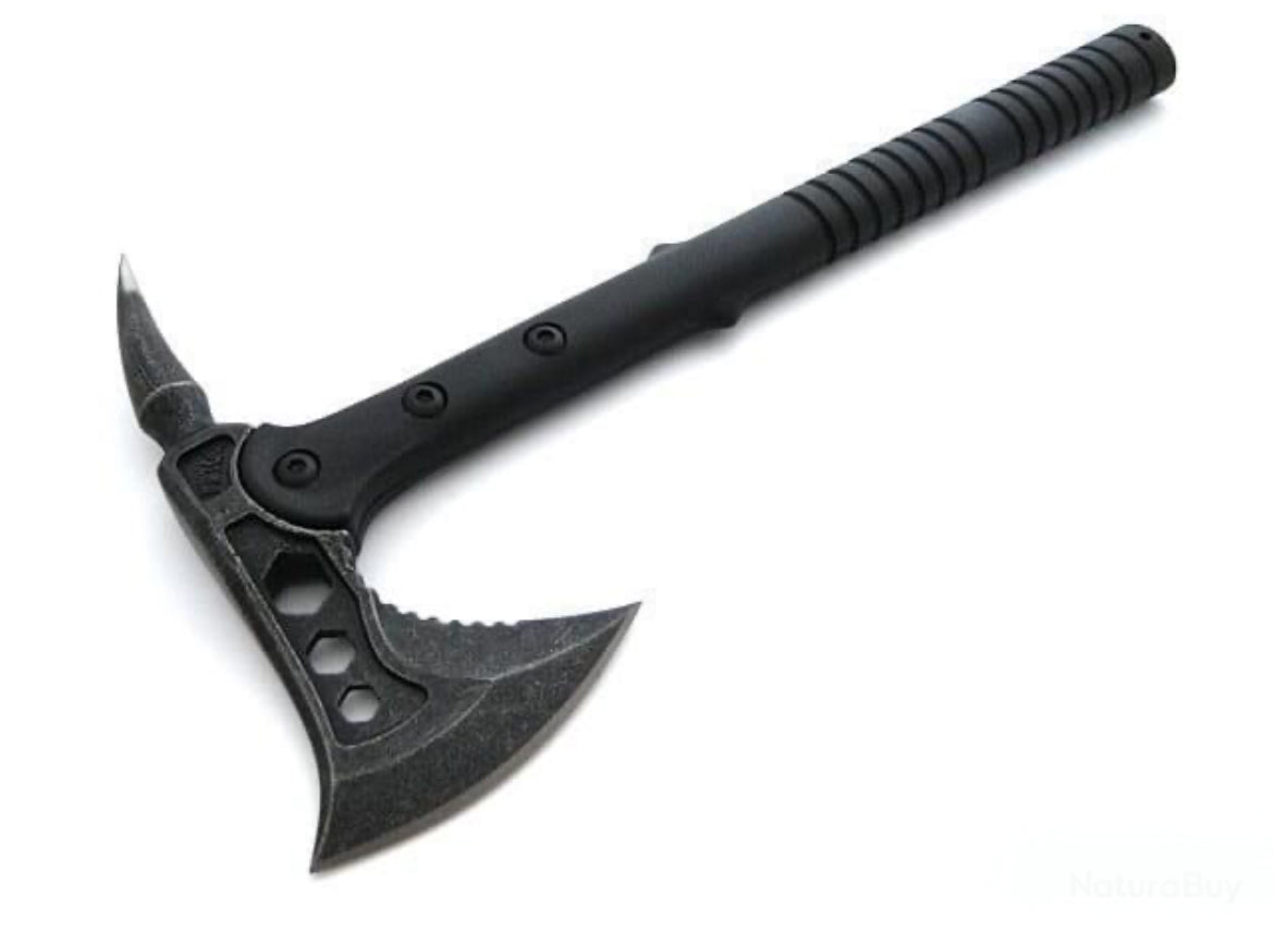 IMG_2645 hache de survie avec pieu 40 cm acier 440 stonewash manche fibre verre etui cordura