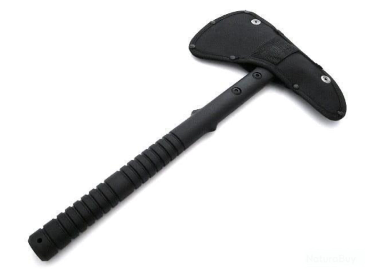 IMG_2648 hache de survie avec pieu 40 cm acier 440 stonewash manche fibre verre etui cordura