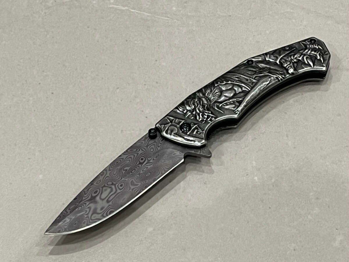 IMG_2744 Couteau damas Nidhoggr Viking Pliable à Manche en Acier à Haute Dureté