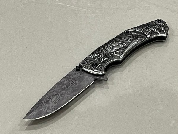 IMG_2744 Couteau damas Nidhoggr Viking Pliable à Manche en Acier à Haute Dureté