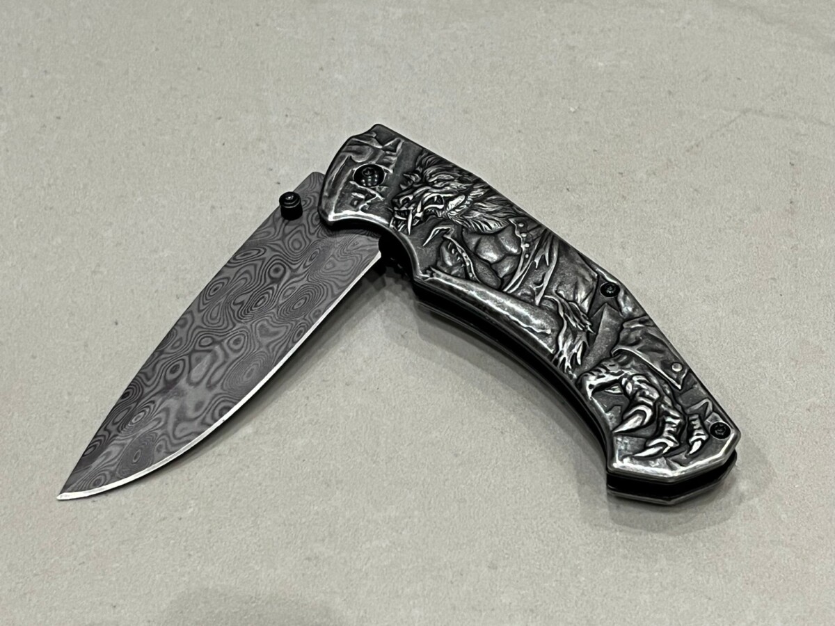 IMG_2750 Couteau damas Nidhoggr Viking Pliable à Manche en Acier à Haute Dureté