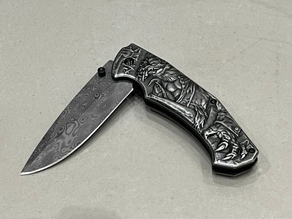 IMG_2750 Couteau damas Nidhoggr Viking Pliable à Manche en Acier à Haute Dureté