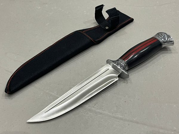 couteau russe lame à gouttière acier 420HC manche bois hêtre étui nylon LLF vue principale