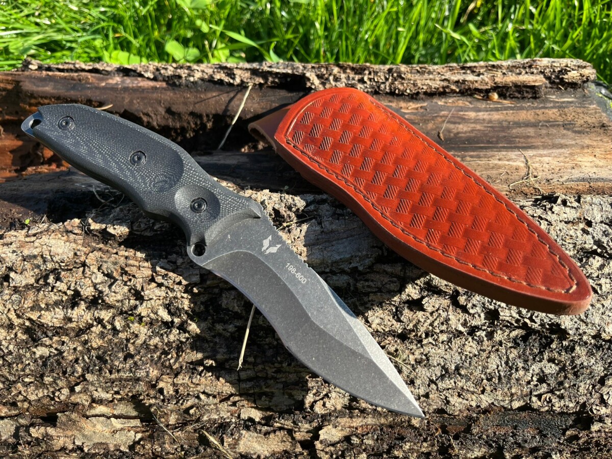 couteau ultra robuste pierre lavée acier D2 full tang manche G10 étui cuir LLF vue principale