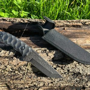 couteau robuste lame tanto pierre lavée full tang acier AISI 420 manche G10 étui cordura LLF vue principale