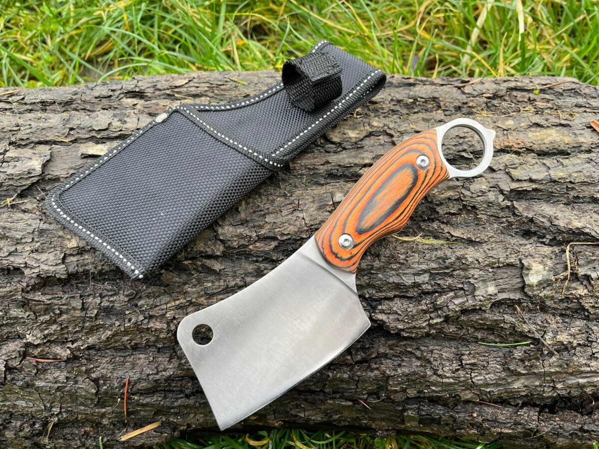 IMG_4162 couteau karambit couperet full tang 19 cm lame 9 cm acier 440 manche bois anneau brise vitre