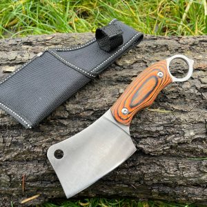 couteau karambit couperet full tang 19 cm lame 9 cm acier 440 manche bois anneau brise vitre