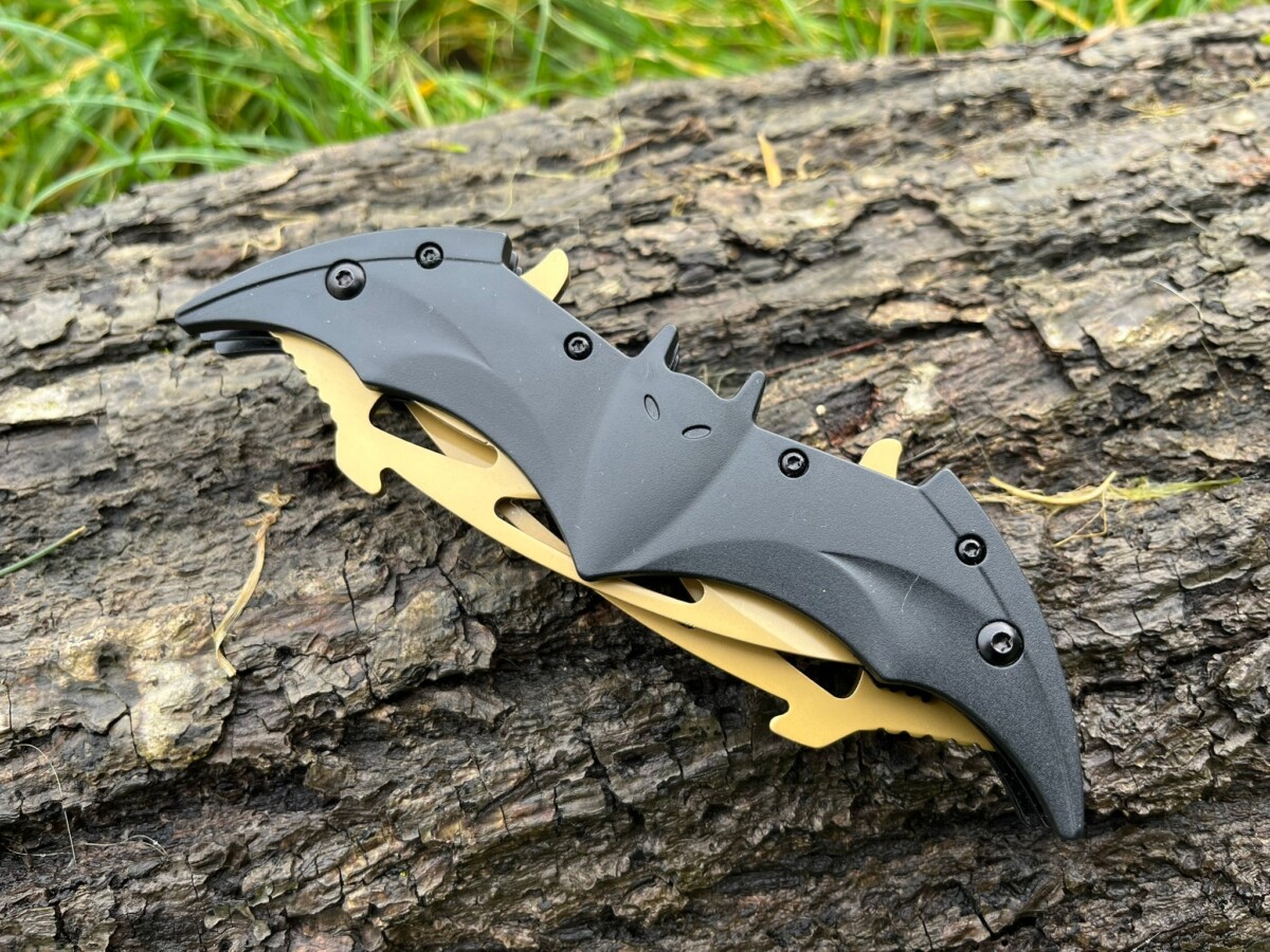 IMG_4167 couteau ouverture assistée double lame 30 cm manche G10 style batarang - Batman