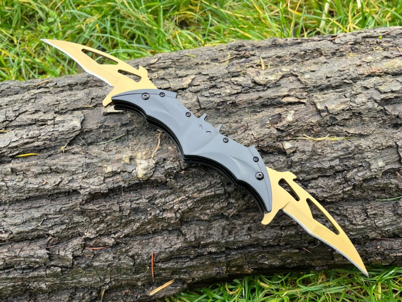 couteau ouverture assistée double lame 30 cm acier 440 manche G10 style batarang