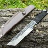 Couteau tanto 22cm brut de forge étui cuir