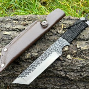 Couteau tanto 22cm brut de forge étui cuir