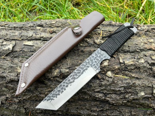 Couteau tanto 22cm brut de forge étui cuir
