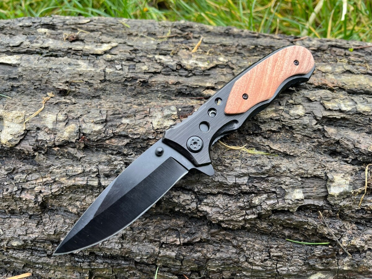 IMG_4256 Couteau EDC Asymétrique – Bois d’Olivier & Acier - 20 cm