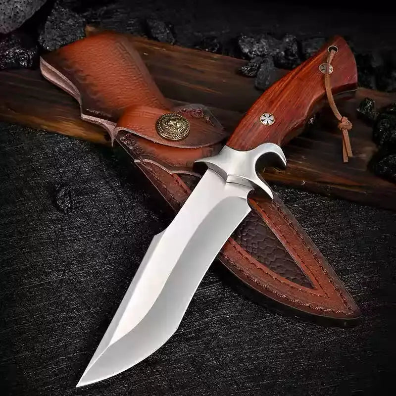 Couteau Bowie Double Grip M390 – Bois de Rose & Étui Cuir