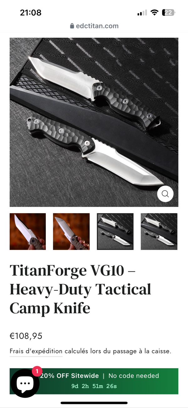IMG_6127 Couteau Fixe TitanForge – Tanto Modifié – 26 cm