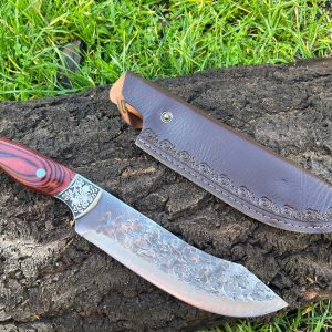 Couteau de découpe – Lame martelée large - étui