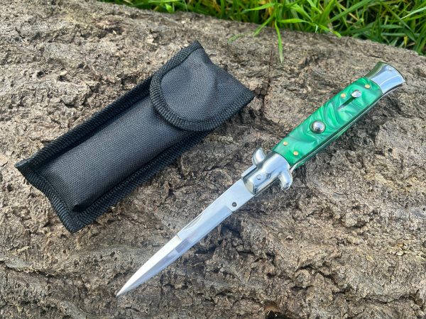 Couteau stiletto automatique - vert jade - lame de 10cm