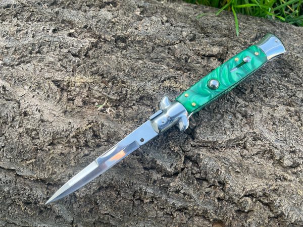 Couteau stiletto automatique - vert jade - lame de 10cm