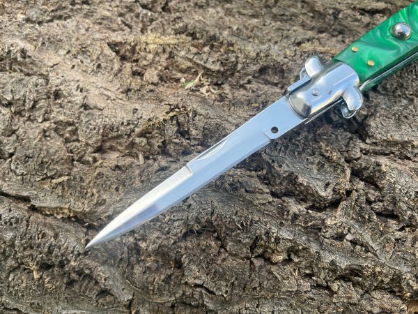 Couteau stiletto automatique - vert jade - lame de 10cm