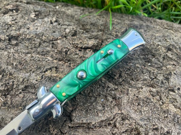 Couteau stiletto automatique - vert jade - lame de 10cm