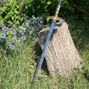 epee templier forgee LLF 108 cm acier carbone deus vult etui cuir
