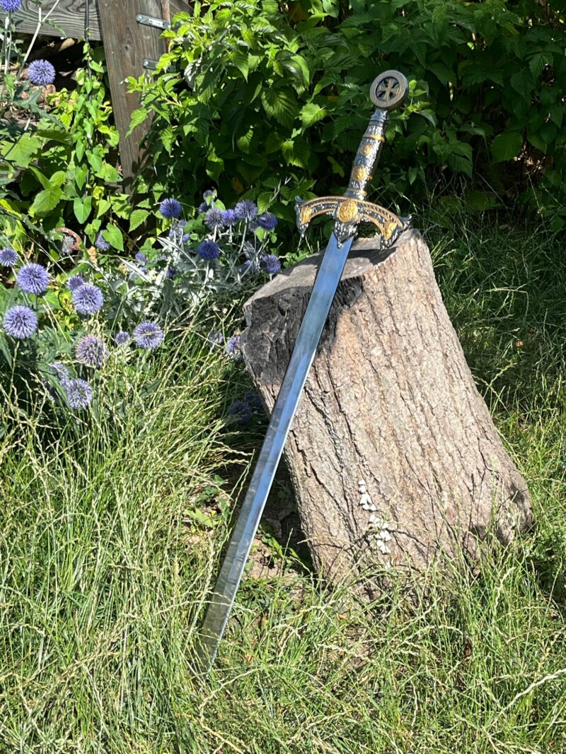 epee templier forgee LLF 108 cm acier carbone deus vult etui cuir