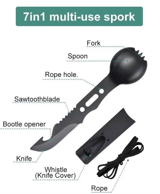 kit repas survie multifonction couteau cuillère fourchette paracorde sifflet vue principale