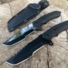Couteau Fixe Tanto lame noire et lame acier avec étui rigide