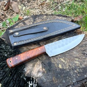 couteau forgé LLF DRAGON 23cm acier 1095 manche bois de rose étui cuir vue principale