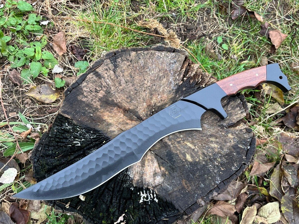IMG_9664 bowie forgé LLF DRAGON 47,5cm acier 1095 manche bois de rose étui cuir vue principale