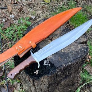 couteau bowie LLF 47,5cm acier carbone poli manche bois de rose étui cuir vue principale