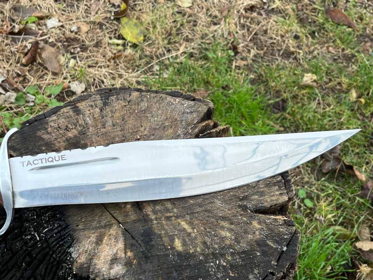 couteau bowie LLF 47,5cm acier carbone poli manche bois de rose étui cuir
