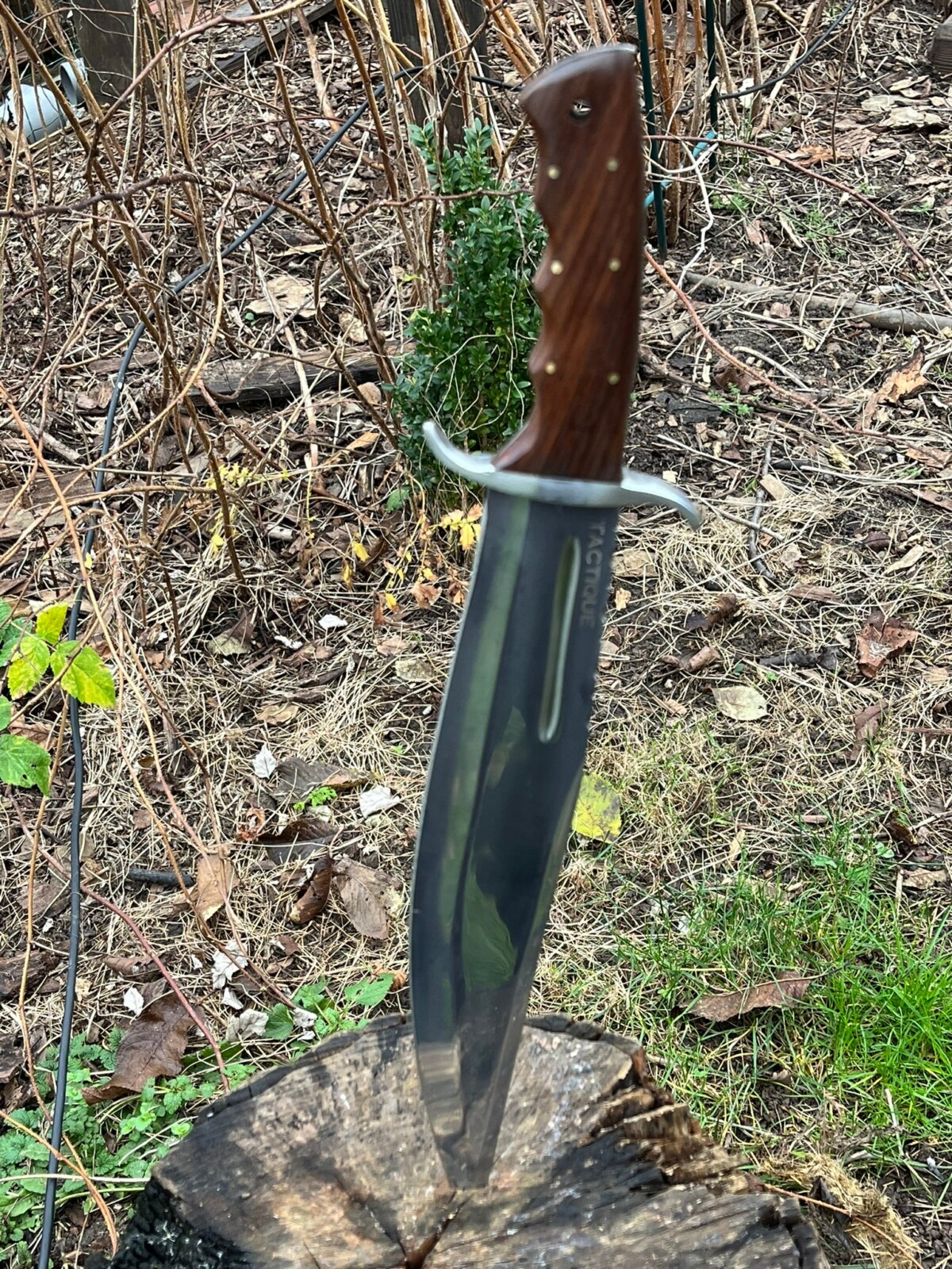 couteau bowie LLF 47,5cm acier carbone poli manche bois de rose étui cuir