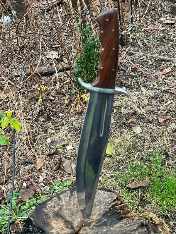 couteau bowie LLF 47,5cm acier carbone poli manche bois de rose étui cuir