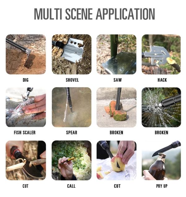 Pelle de survie multifonctions démontable