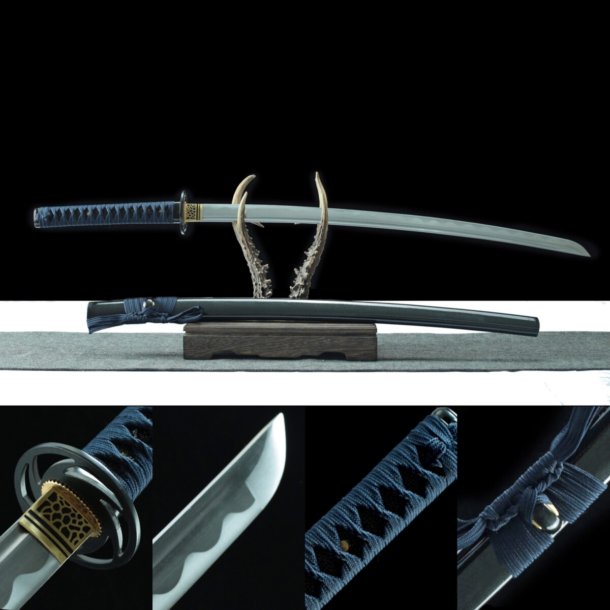 10 Katana Shadow Blue – Lame 72 cm – Acier 1045 – Full Tang – Trempe à l’huile