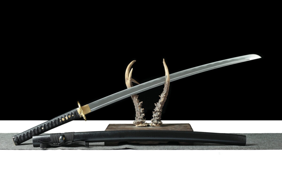 2 Katana Shadow Line – Lame 72 cm – Acier 1045 – Full Tang – Finition Noir & Or