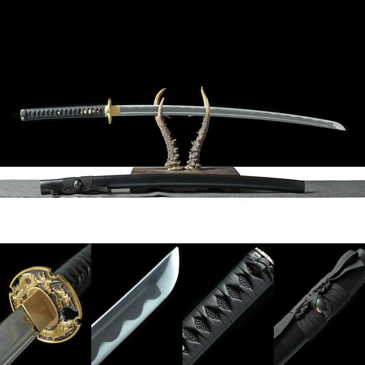 9 Katana Shadow Line – Lame 72 cm – Acier 1045 – Full Tang – Finition Noir & Or