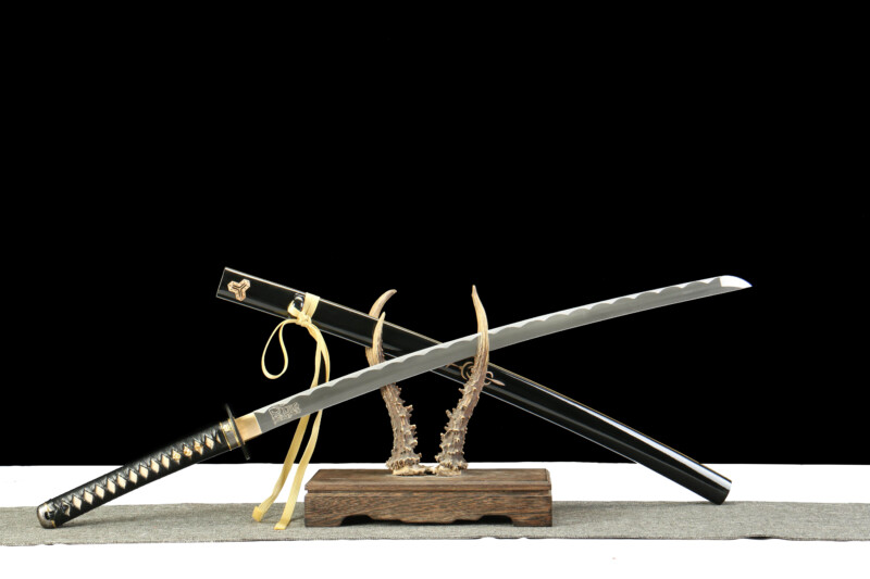 katana LLF Black Gold T10 lame noire hamon details dores
