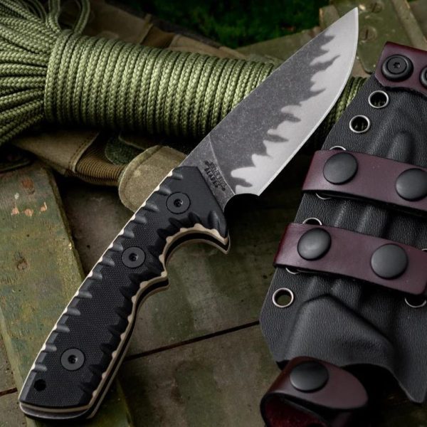 Couteau Tiger Edge A8 – D2 – Lame 6 mm – Étui Kydex sanglé cuir