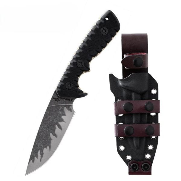 Couteau Tiger Edge A8 – D2 – Lame 6 mm – Étui Kydex sanglé cuir
