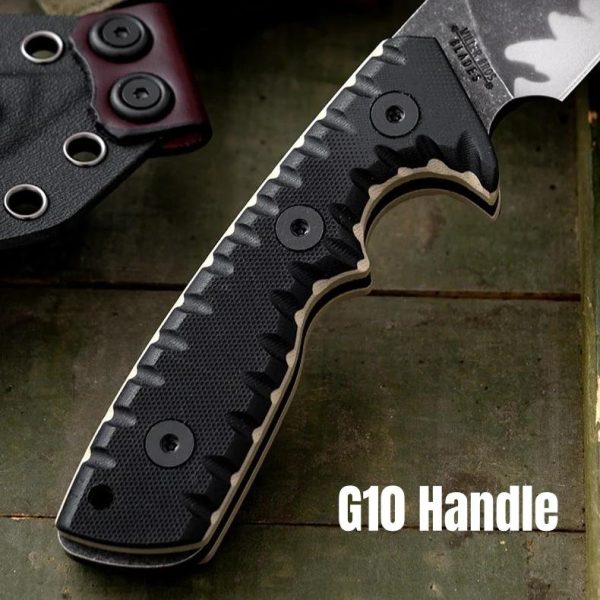 Couteau Tiger Edge A8 – D2 – Lame 6 mm – Étui Kydex sanglé cuir