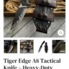 Couteau Tiger Edge A8 – D2 – Lame 6 mm – Étui Kydex sanglé cuir