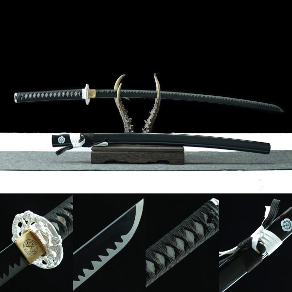 夜樱310 Katana White Shadow – Lame 72 cm – Acier 1045 – Full Tang – Finition Noir & Blanc