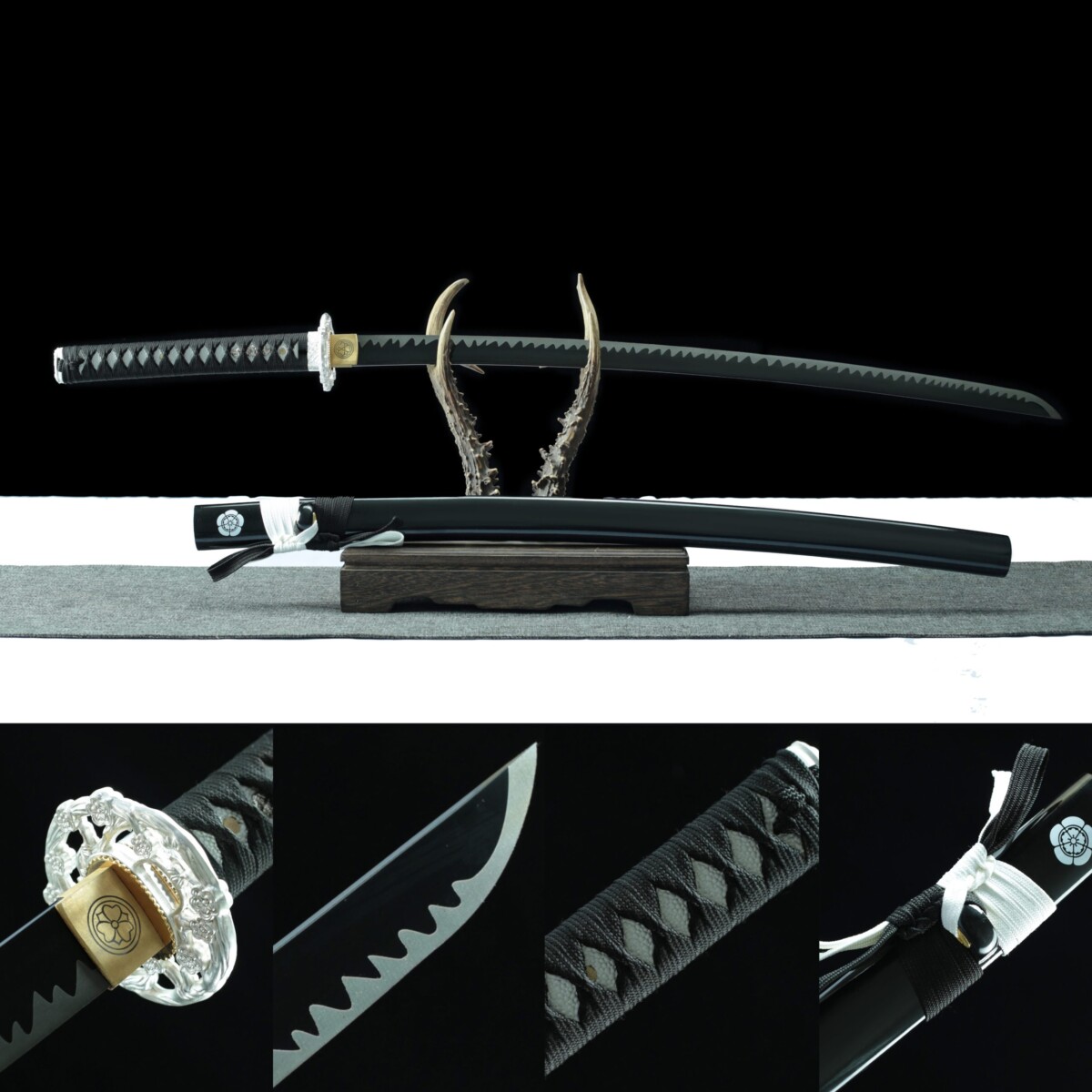 夜樱310 Katana White Shadow – Lame 72 cm – Acier 1045 – Full Tang – Finition Noir & Blanc