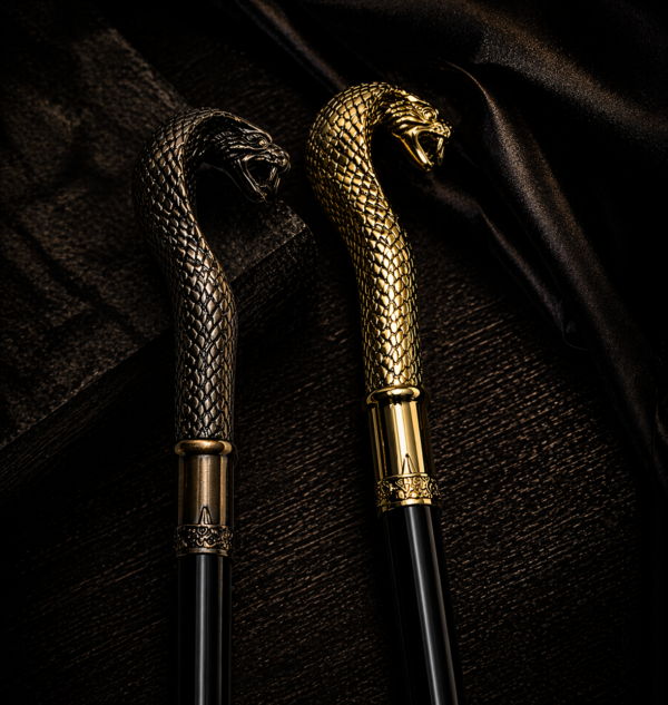 Canne Épée Tête de Cobra – Lame 30 cm – 98 cm – Doré ou Argent Antique
