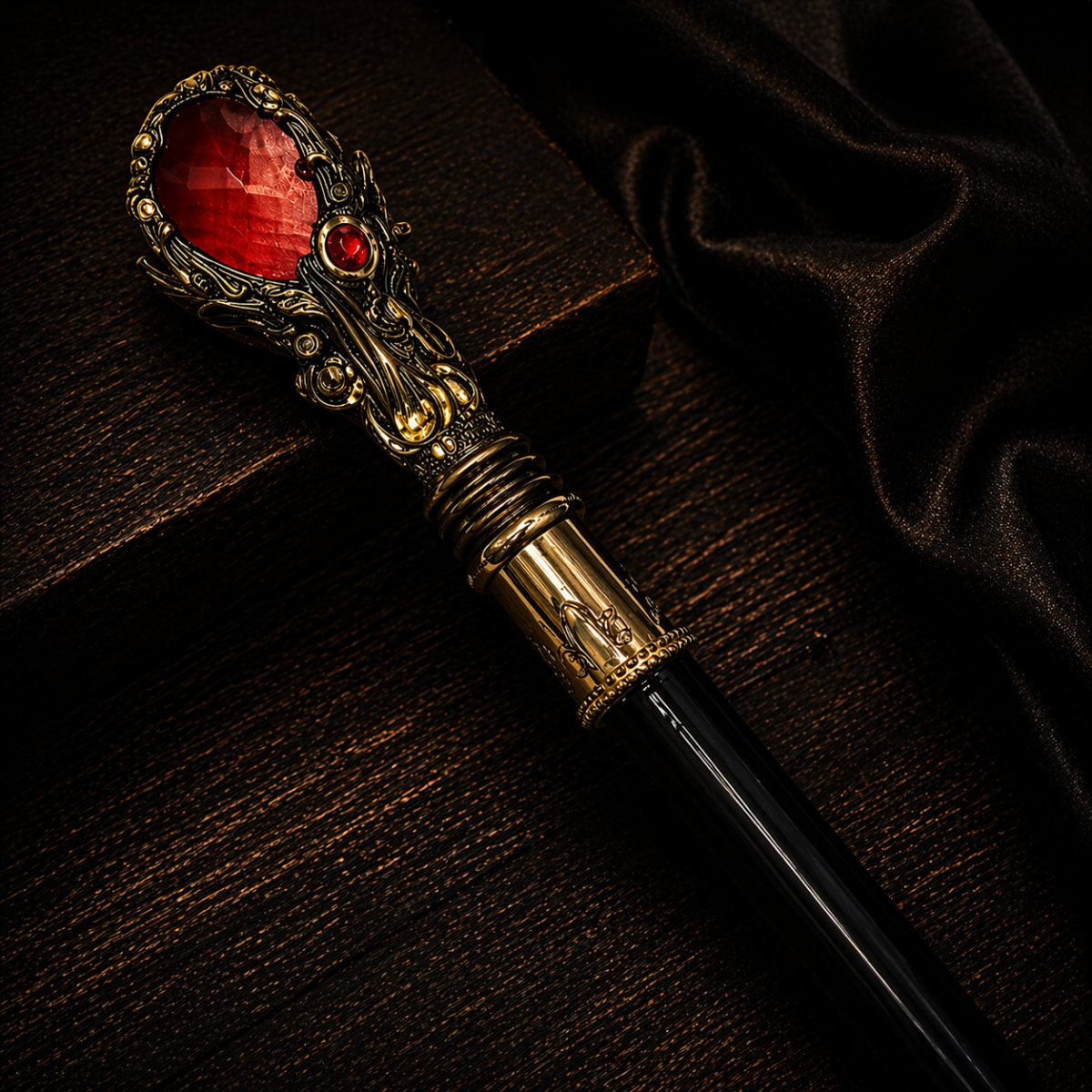 Canne Épée Ornementale 98 cm – Poignée Pierre Rouge – Lame 30 cm