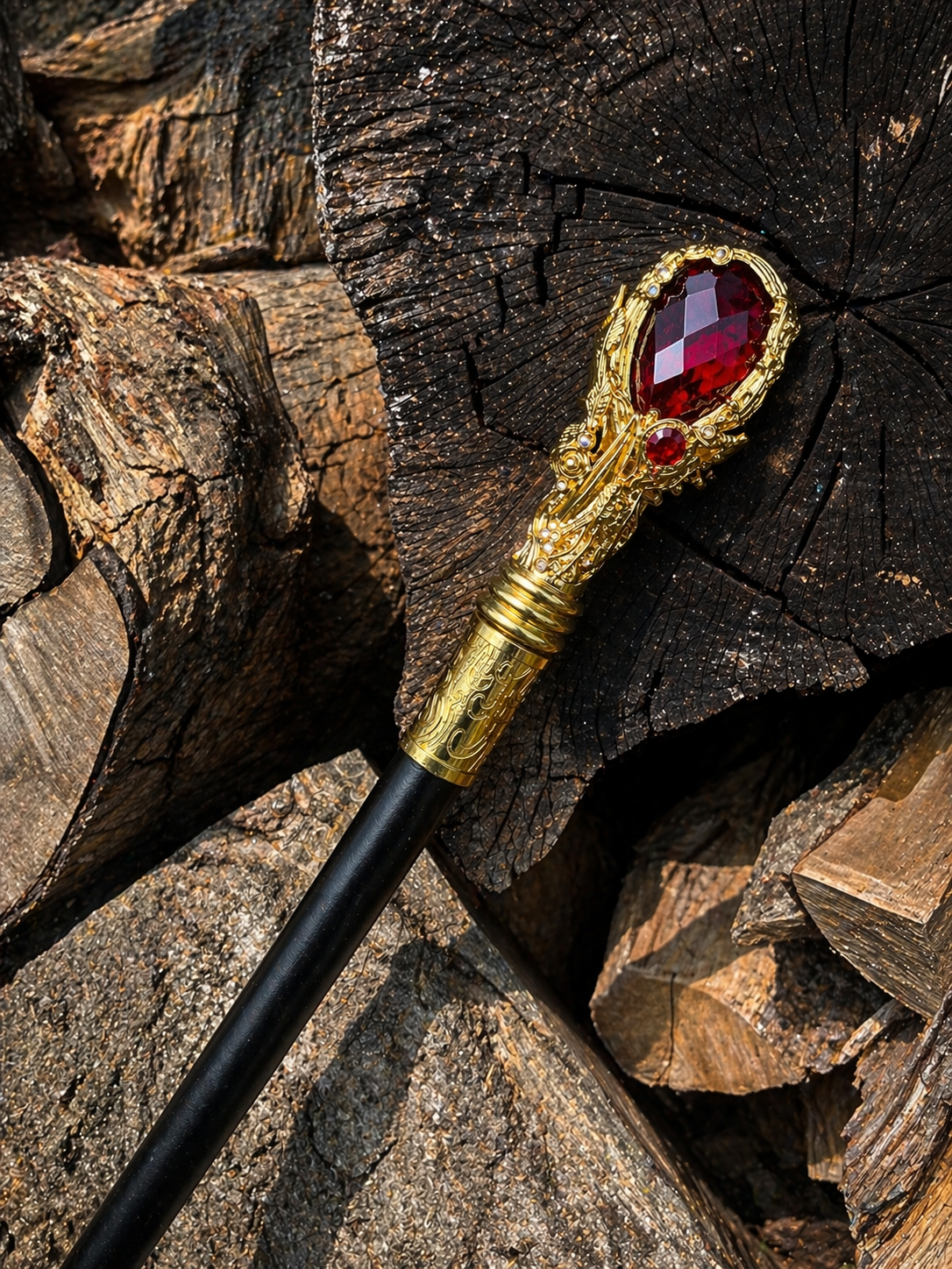 Canne Épée Ornementale 98 cm – Poignée Pierre Rouge – Lame 30 cm