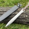 Dague longue 44 cm full tang acier manche bois de rose étui cuir